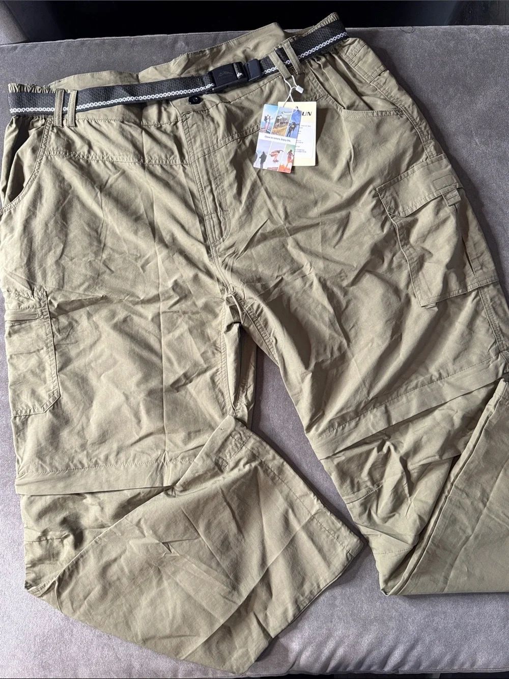 Men's Green Convertible Cargo Pants Shorts Water-Resistant Quick Dry 42x32 NWT